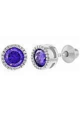 little lovely purple cubic zirconia silver children earrings 